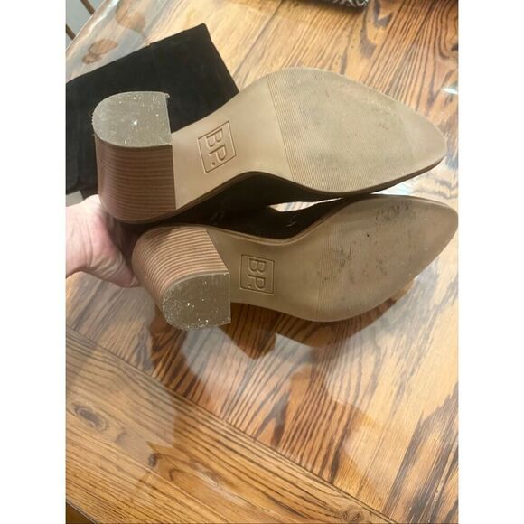 BP Black Lea Leather Over Knee High Chunky Blocked Heeled Boots Size 8.5 - Picture 5 of 6